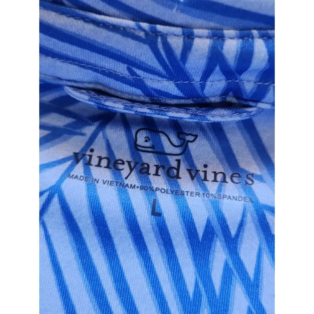Vineyard Vines Polo Dress Womens L Blue Palm Print 3/4 Sleeve Stretch Shift - Picture 5 of 10